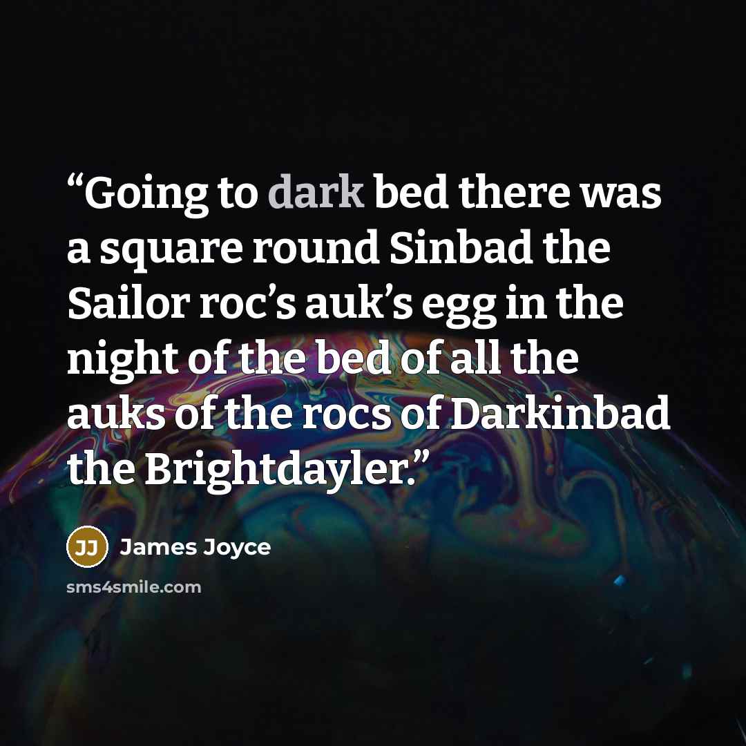 “Going to dark bed there was a square round Sinbad the Sailor roc’s auk’s egg in the night of the bed of all the auks of the rocs of Darkinbad the Brightdayler.” quote by James Joyce