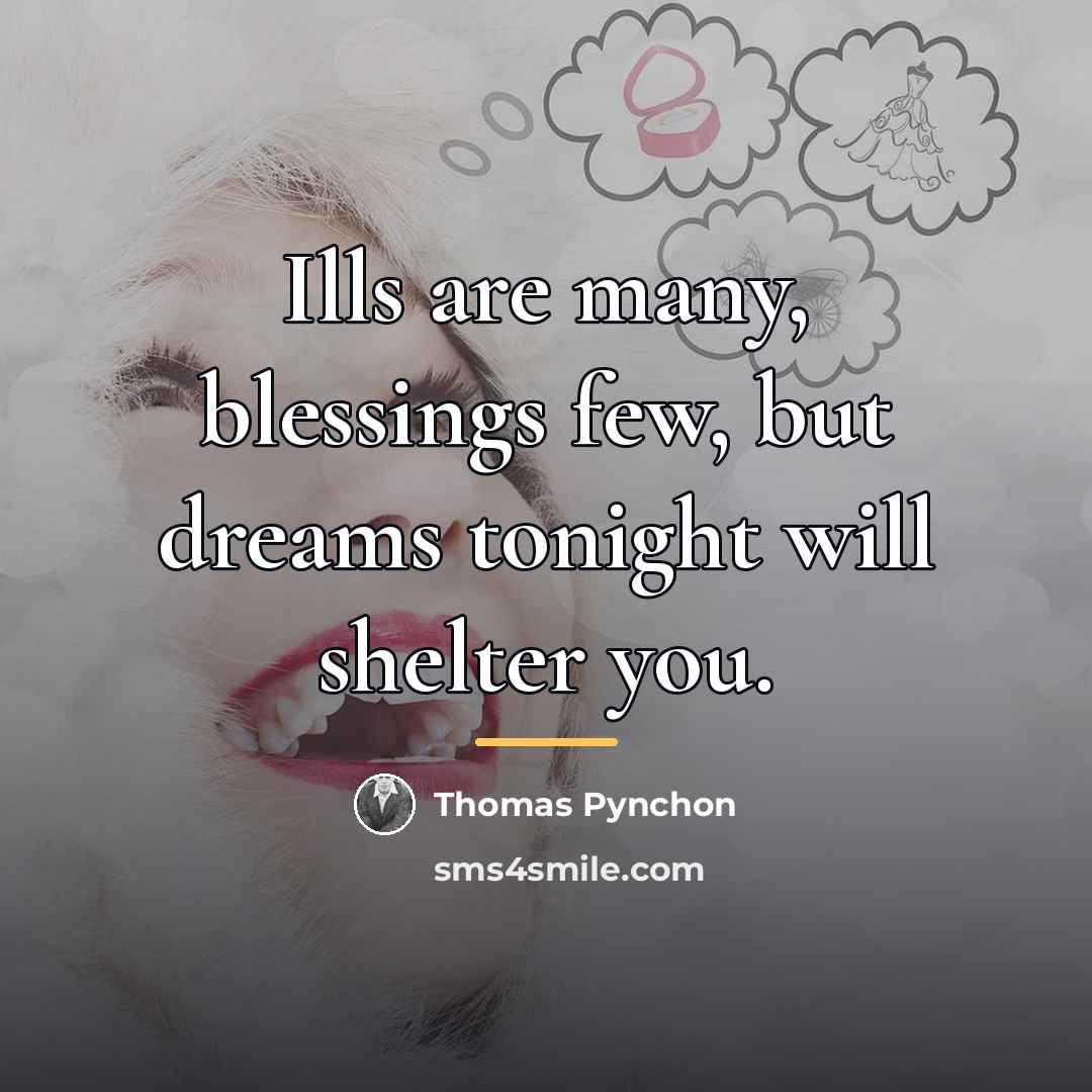 “Ills are many, blessings few, but dreams tonight will shelter…” quote by Thomas Pynchon