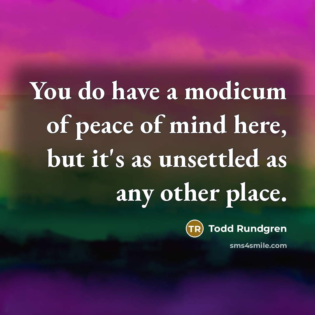 “You do have a modicum of peace of mind here,…” quote by Todd Rundgren