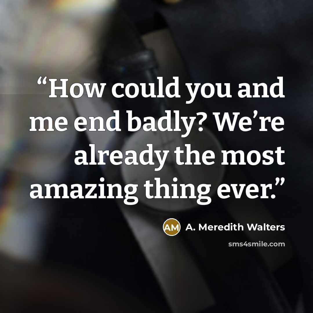 “How could you and me end badly? We’re already the most amazing thing ever.” quote by A. Meredith Walters