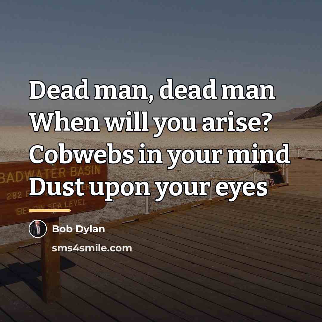 “Dead man, dead man When will you arise? Cobwebs in…” quote by Bob Dylan