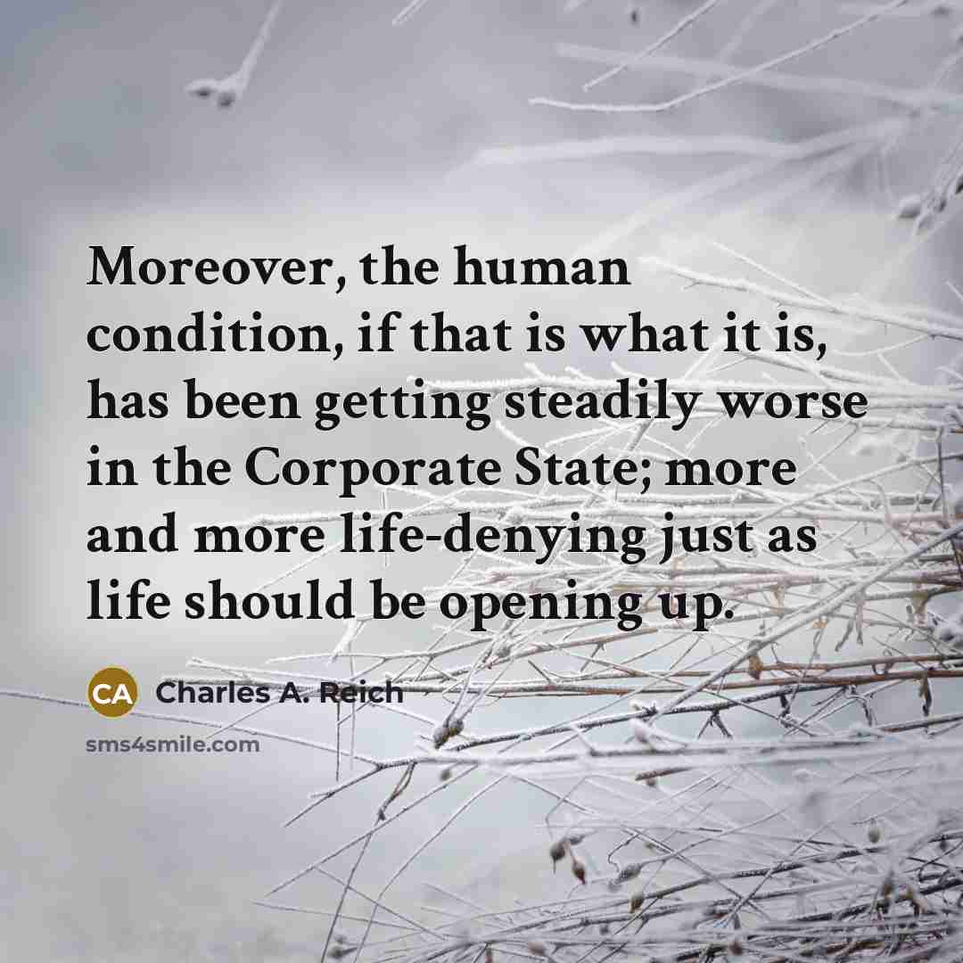 “Moreover, the human condition, if that is what it is,…” quote by Charles A. Reich