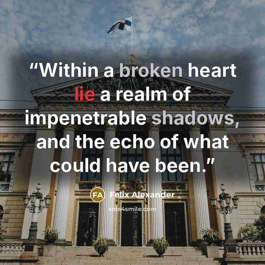 “Within a broken heart lie a realm of impenetrable shadows, and the echo of what could have been.” quote by Felix Alexander