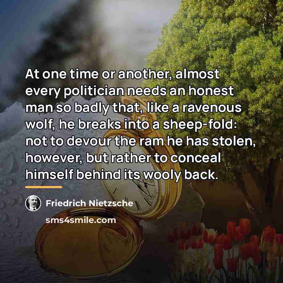 “At one time or another, almost every politician needs an…” quote by Friedrich Nietzsche