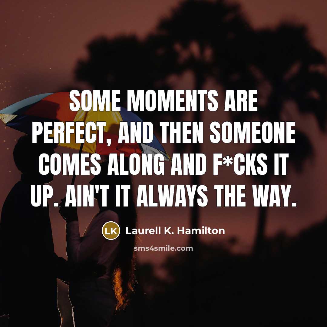 “Some moments are perfect, and then someone comes along and…” quote by Laurell K. Hamilton