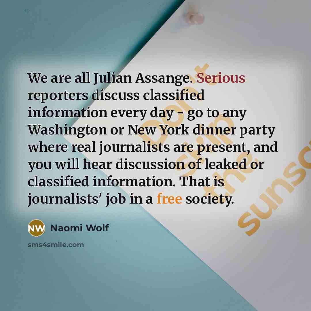 “We are all Julian Assange. Serious reporters discuss classified information…” quote by Naomi Wolf