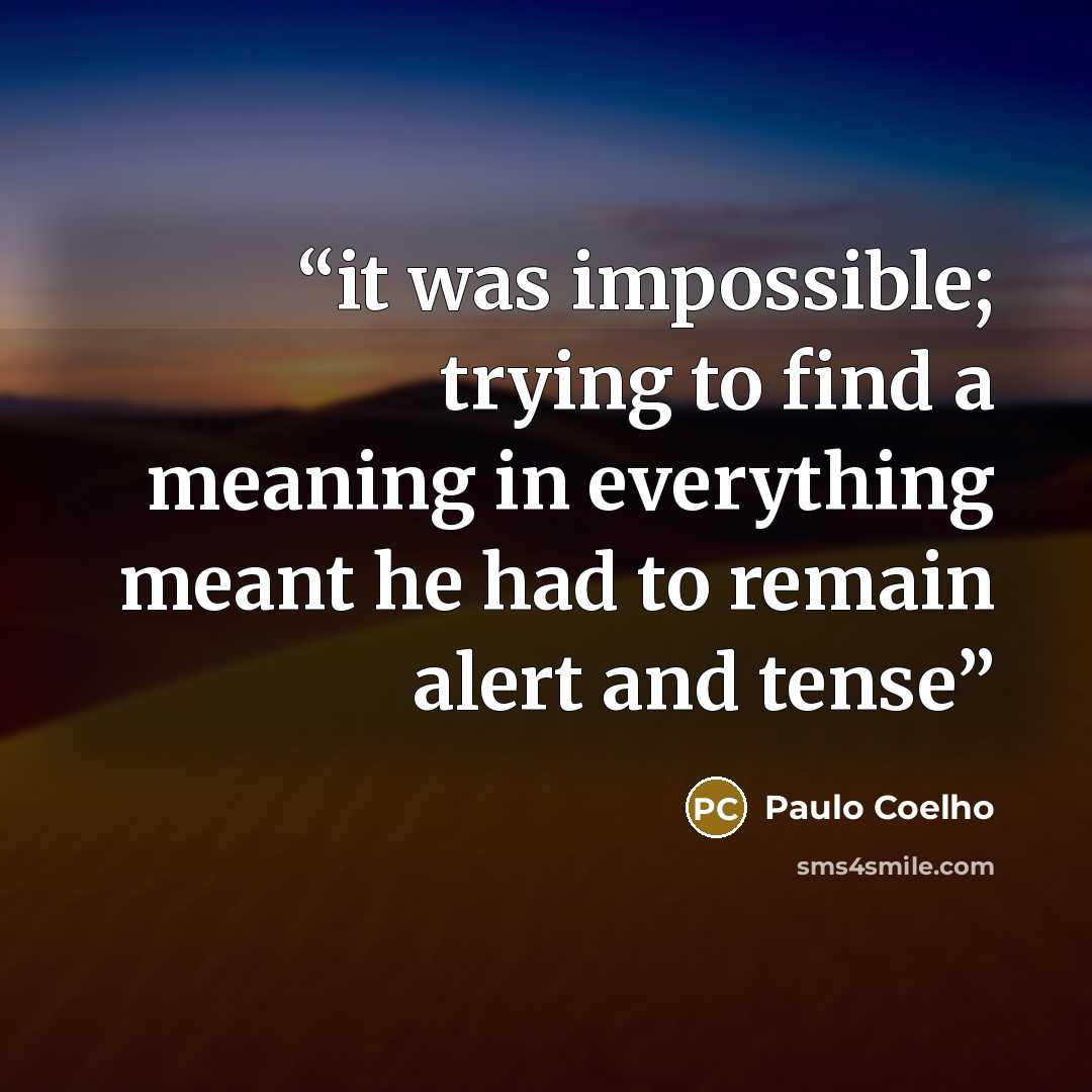 “it was impossible; trying to find a meaning in everything meant he had to remain alert and tense” quote by Paulo Coelho