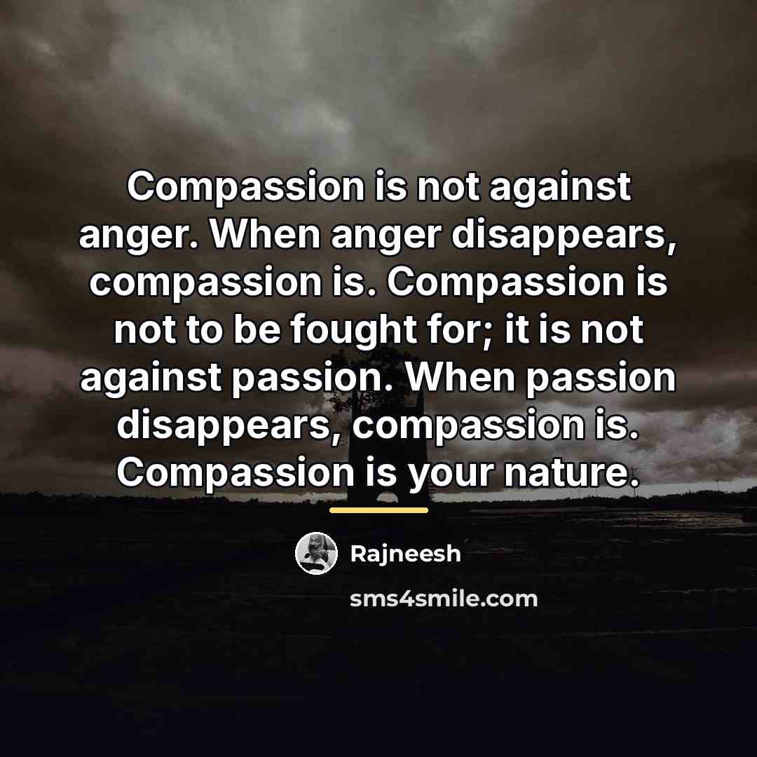 “Compassion is not against anger. When anger disappears, compassion is.…” quote by Rajneesh