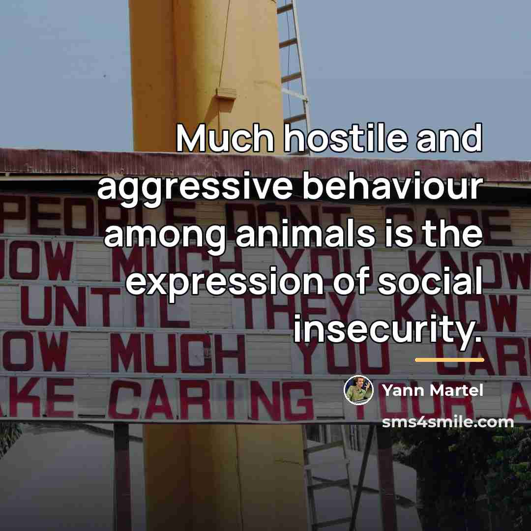 “Much hostile and aggressive behaviour among animals is the expression…” quote by Yann Martel