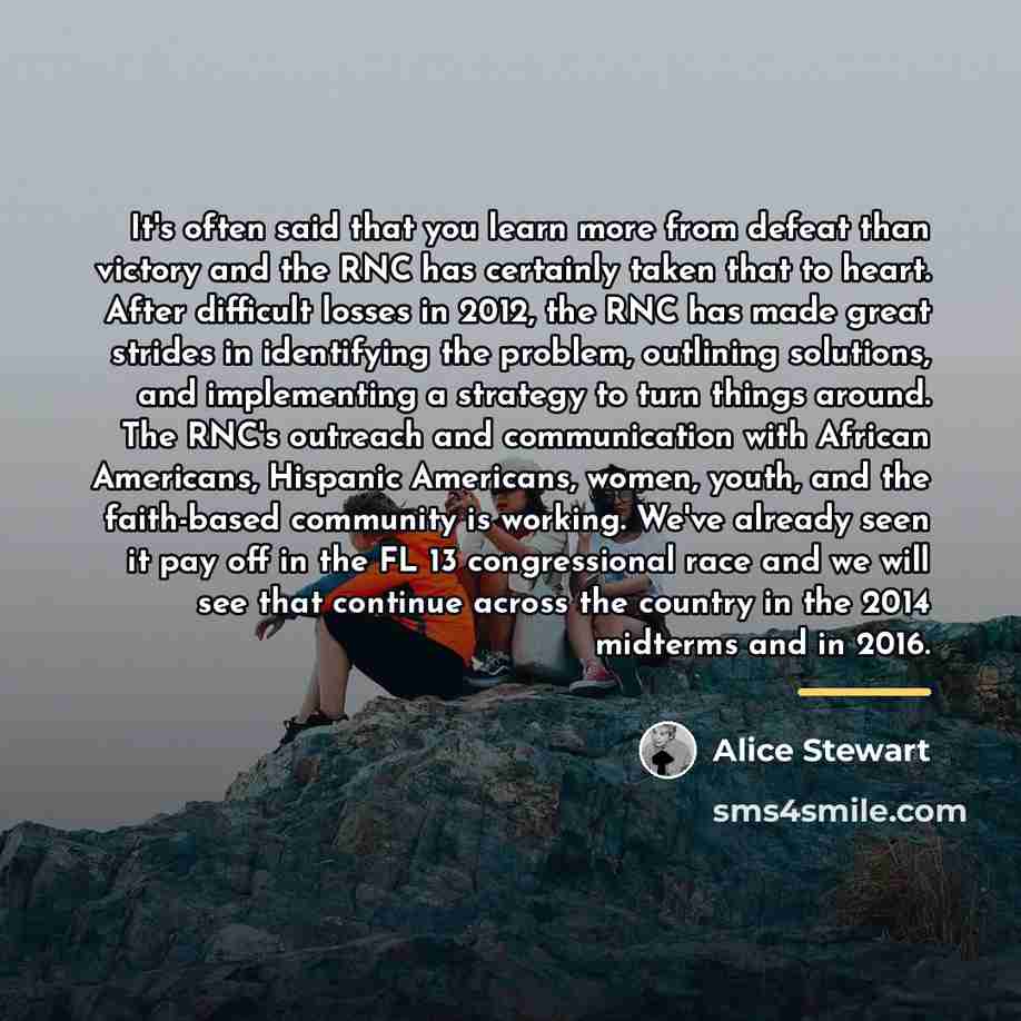 “It's often said that you learn more from defeat than…” quote by Alice Stewart