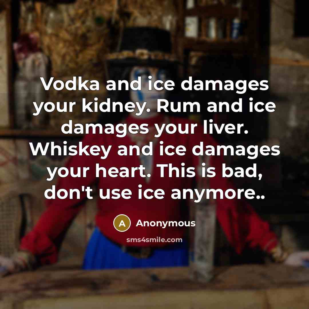 “Vodka and ice damages your kidney. Rum and ice damages…” quote by Anonymous