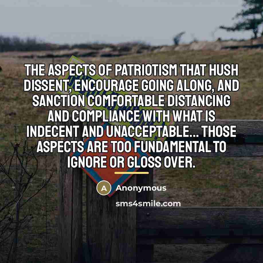 “The aspects of patriotism that hush dissent, encourage going along,…” quote by Anonymous