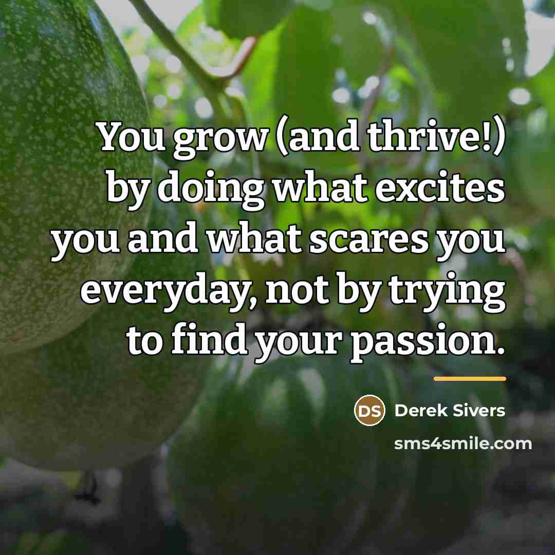 “You grow (and thrive!) by doing what excites you and…” quote by Derek Sivers