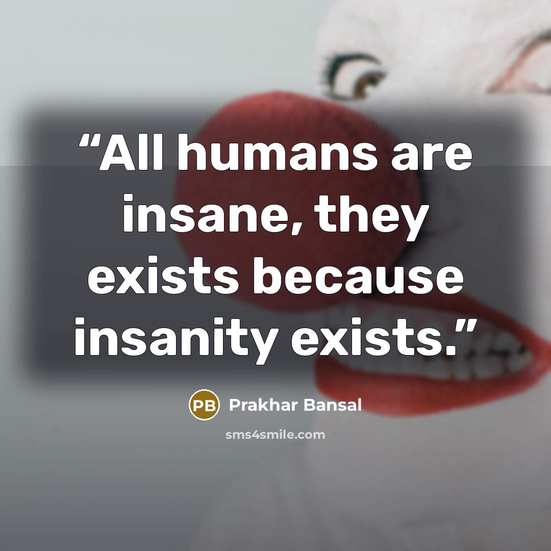 “All humans are insane, they exists because insanity exists.” quote by Prakhar Bansal