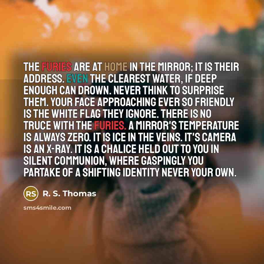 “The furies are at home in the mirror; it is…” quote by R. S. Thomas