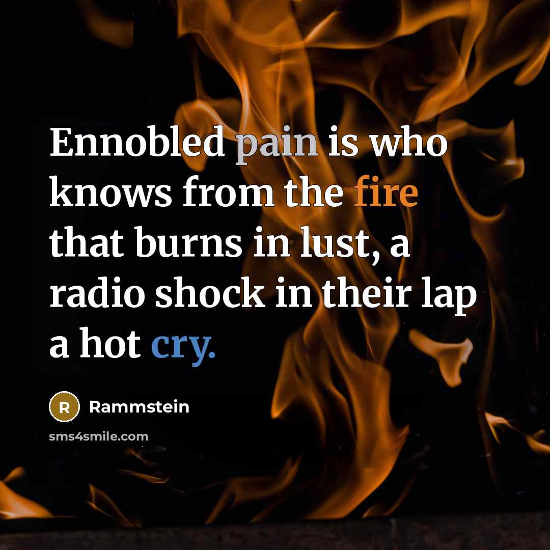 “Ennobled pain is who knows from the fire that burns…” quote by Rammstein