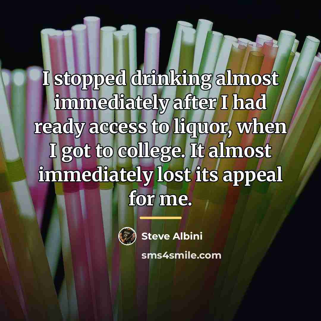 “I stopped drinking almost immediately after I had ready access…” quote by Steve Albini