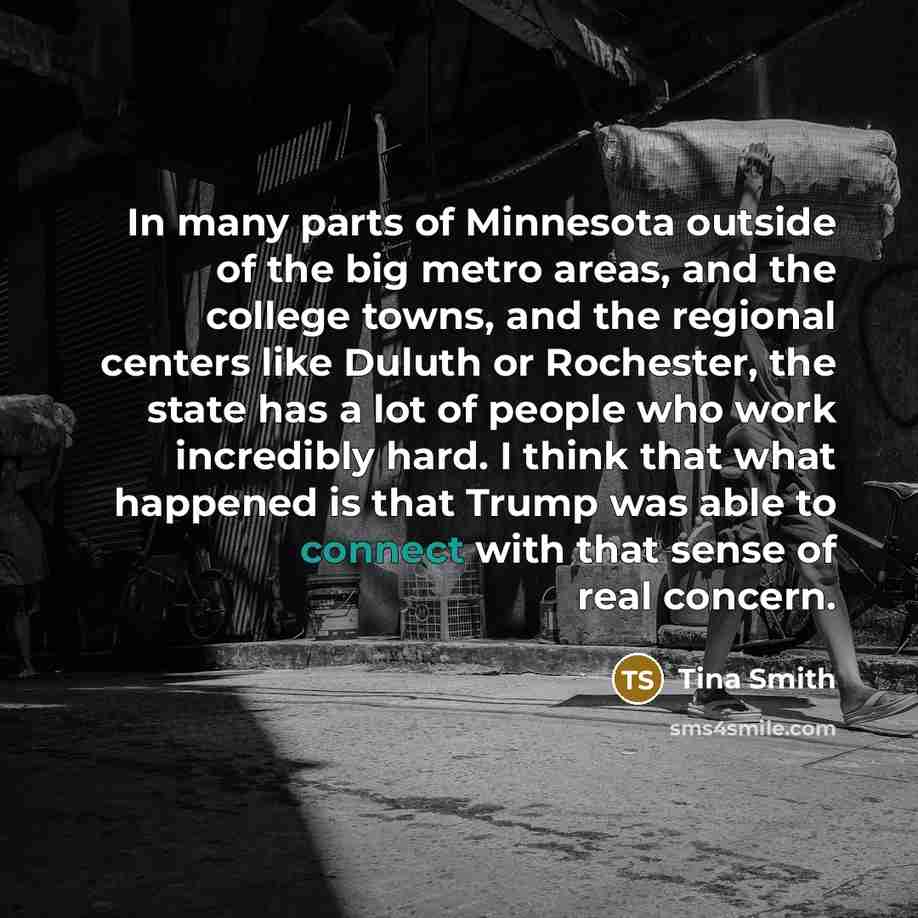 “In many parts of Minnesota outside of the big metro…” quote by Tina Smith