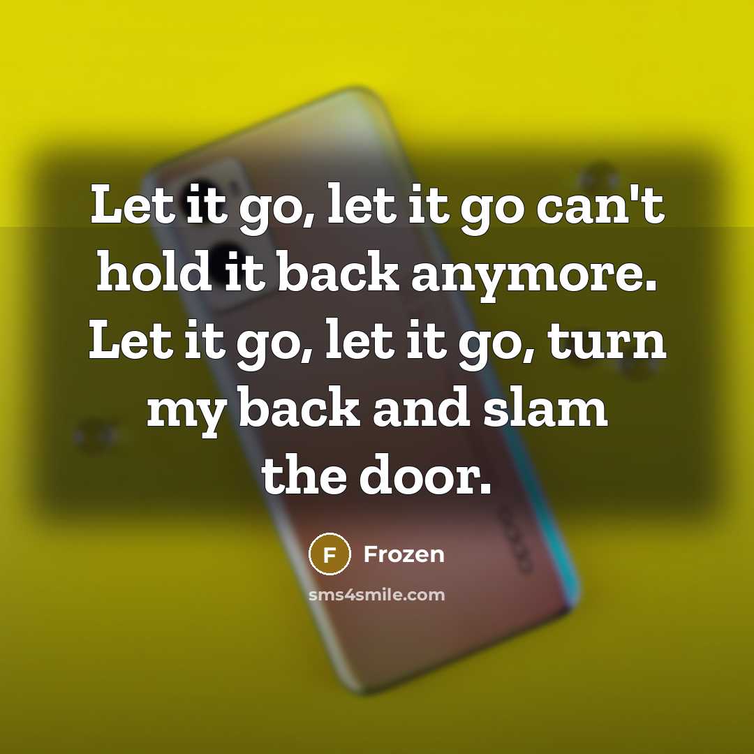 “Let it go, let it go can't hold it back anymore. Let it go, let it go, turn my back and slam the door.” quote by Frozen