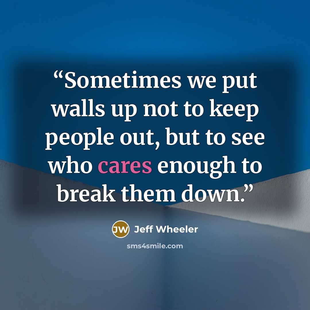 “Sometimes we put walls up not to keep people out, but to see who cares enough to break them down.” quote by Jeff Wheeler