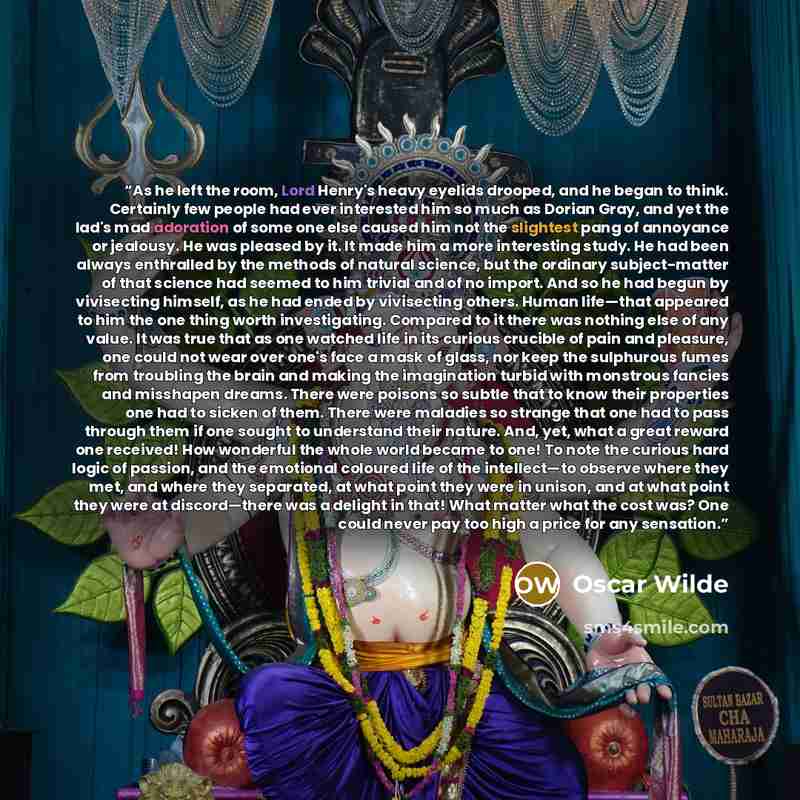 “As he left the room, Lord Henry's heavy eyelids drooped, and he began to think. Certainly few people had ever interested him so much as Dorian Gray, and yet the lad's mad adoration of some one else caused him not the slightest pang of annoyance or jealousy. He was pleased by it. It made him a more…” quote by Oscar Wilde