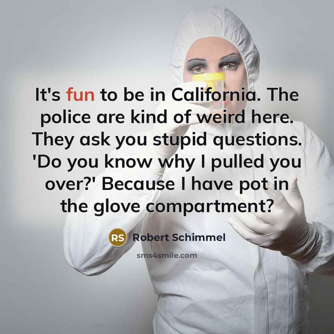 “It's fun to be in California. The police are kind…” quote by Robert Schimmel