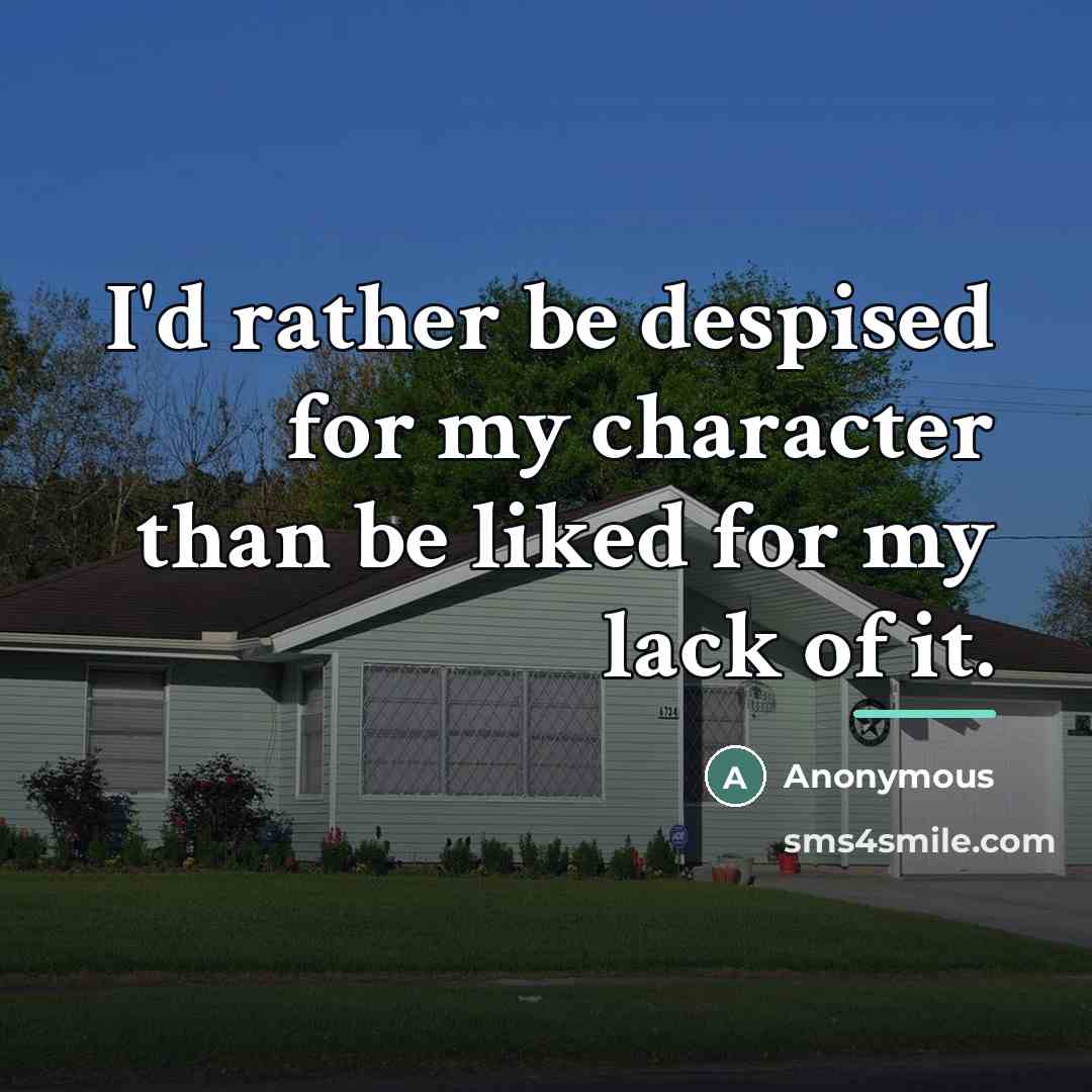 “I'd rather be despised for my character than be liked…” quote by Anonymous
