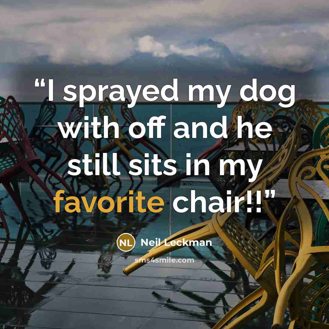 “I sprayed my dog with off and he still sits in my favorite chair!!” quote by Neil Leckman