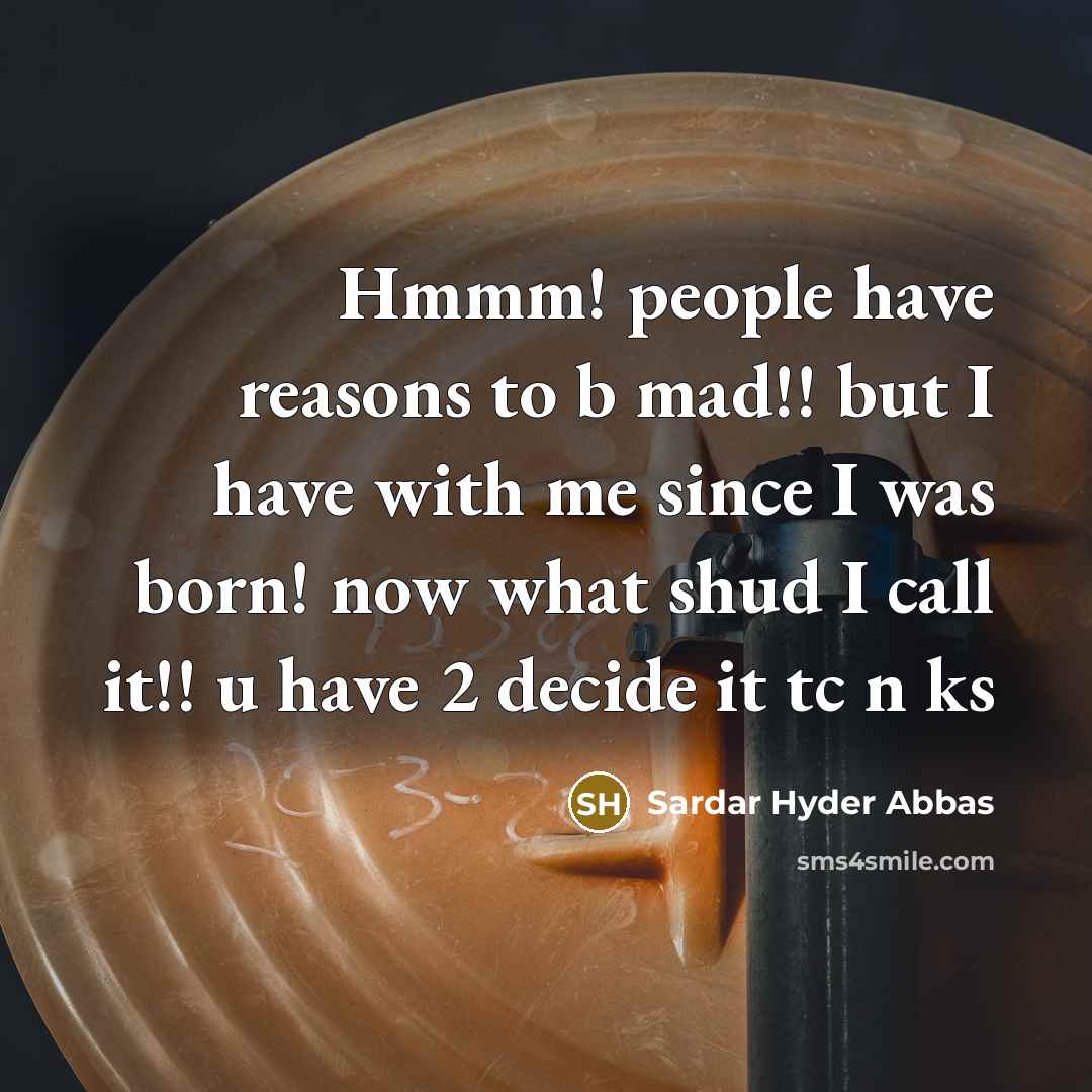 “Hmmm! people have reasons to b mad!! but I have…” quote by Sardar Hyder Abbas