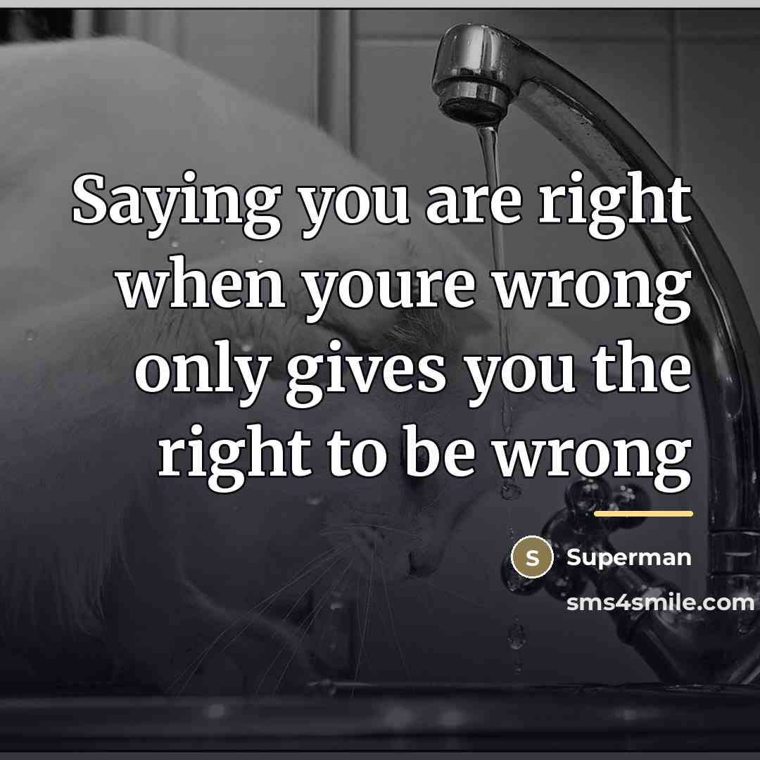 “Saying you are right when youre wrong only gives you…” quote by Superman