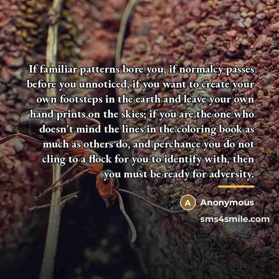 “If familiar patterns bore you, if normalcy passes before you…” quote by Anonymous