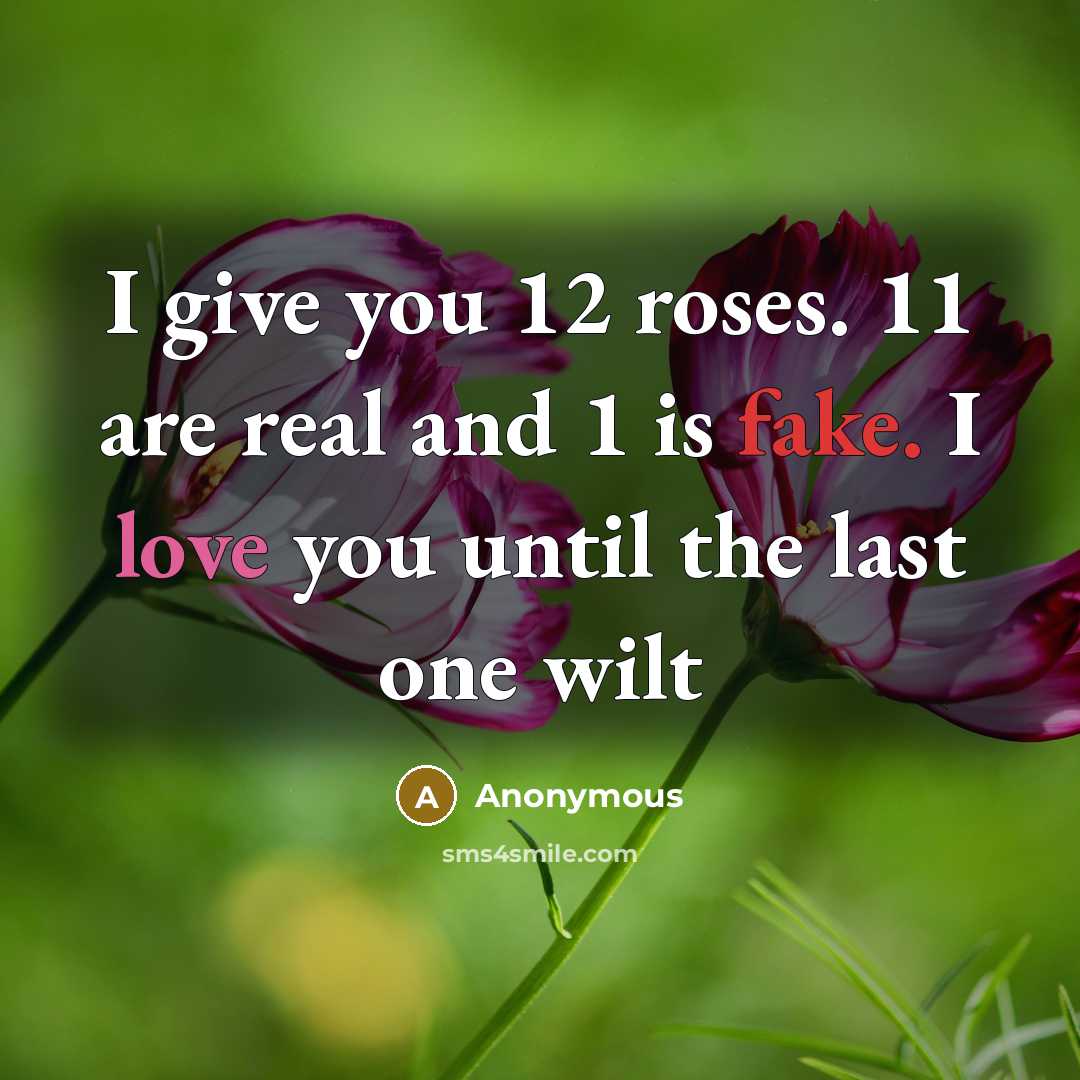 “I give you 12 roses. 11 are real and 1 is fake. I love you until the last one wilt” quote by Anonymous