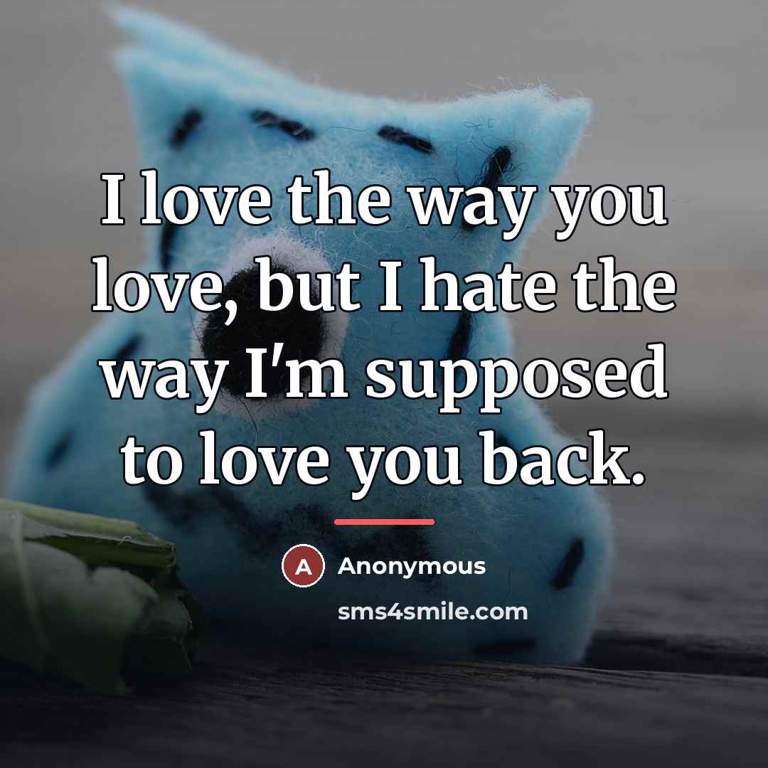 “I love the way you love, but I hate the…” quote by Anonymous