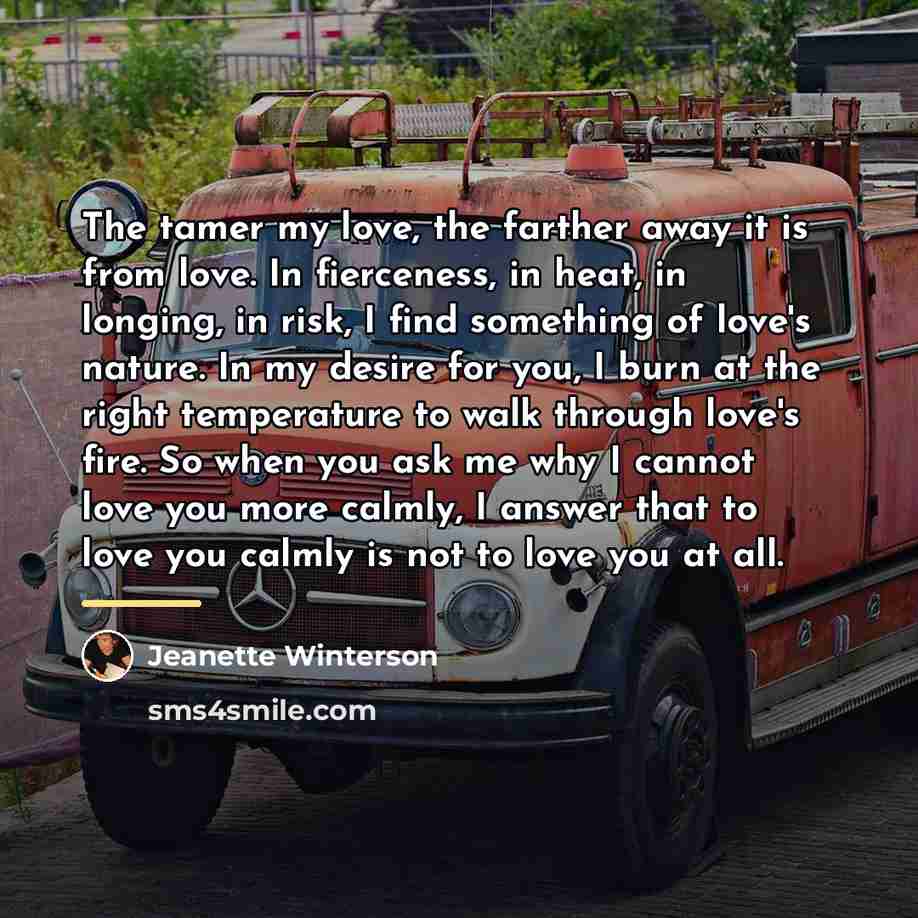 “The tamer my love, the farther away it is from…” quote by Jeanette Winterson