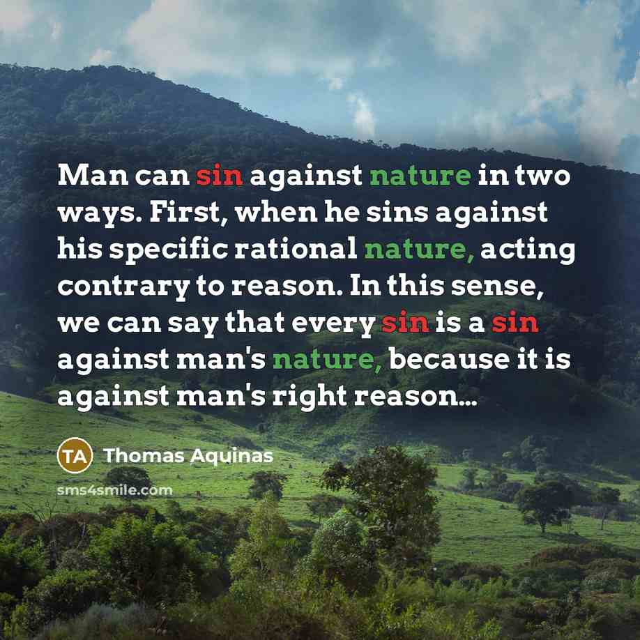 “Man can sin against nature in two ways. First, when…” quote by Thomas Aquinas