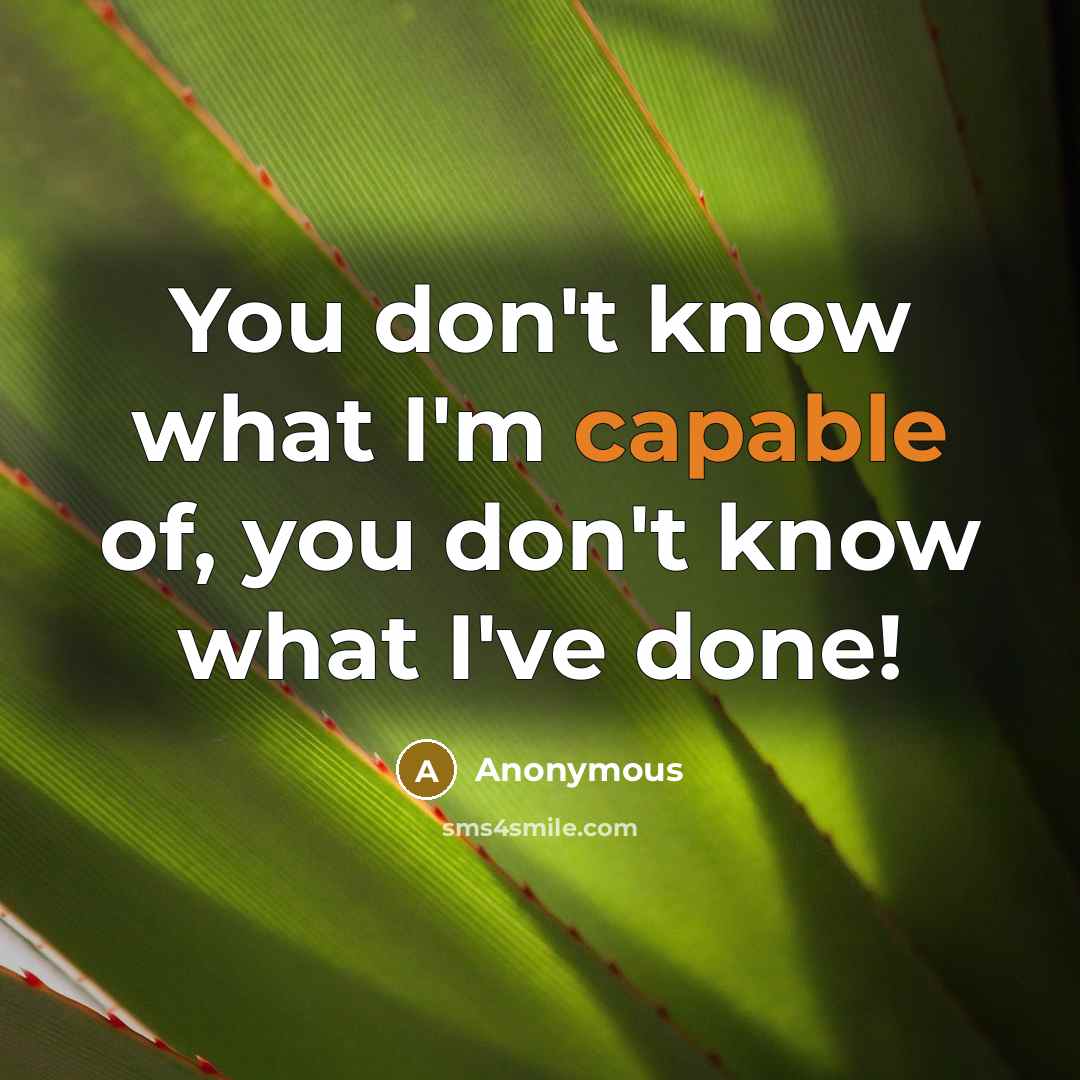 “You don't know what I'm capable of, you don't know what I've done!” quote by Anonymous