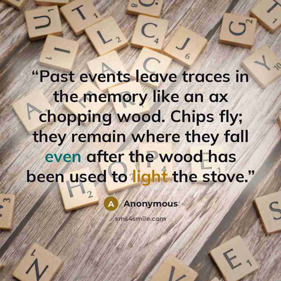 “Past events leave traces in the memory like an ax chopping wood. Chips fly; they remain where they fall even after the wood has been used to light the stove.” quote by Anonymous