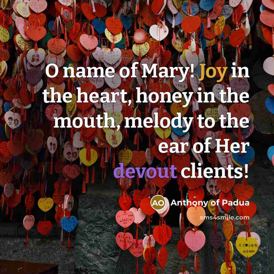 “O name of Mary! Joy in the heart, honey in…” quote by Anthony of Padua