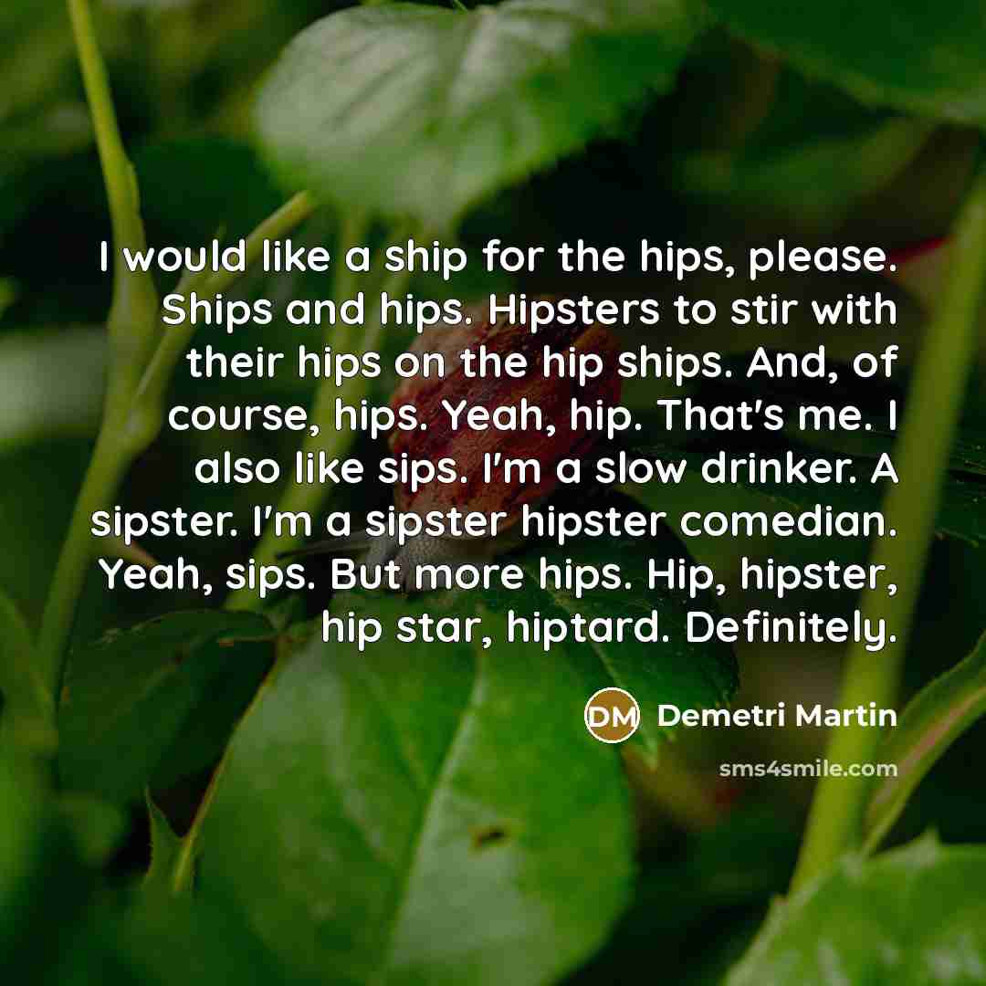 “I would like a ship for the hips, please. Ships…” quote by Demetri Martin