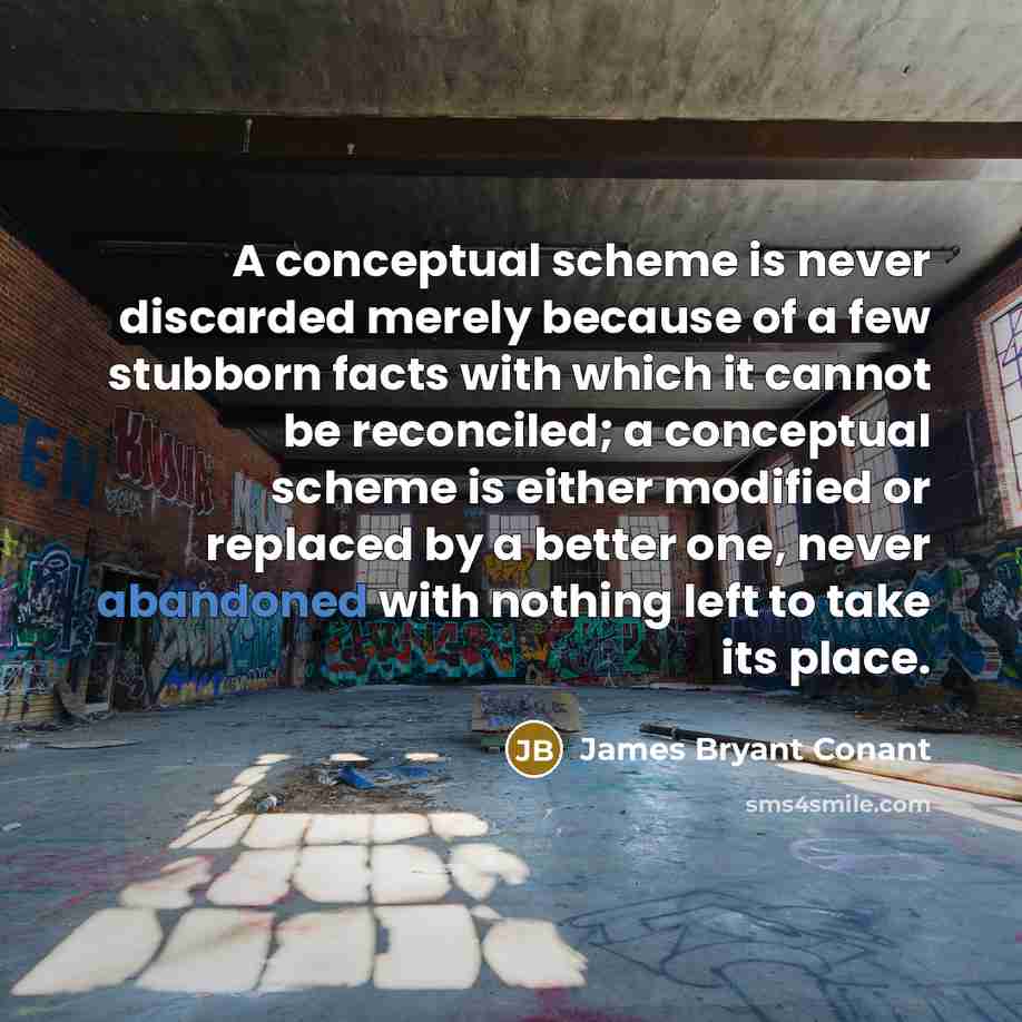 “A conceptual scheme is never discarded merely because of a…” quote by James Bryant Conant