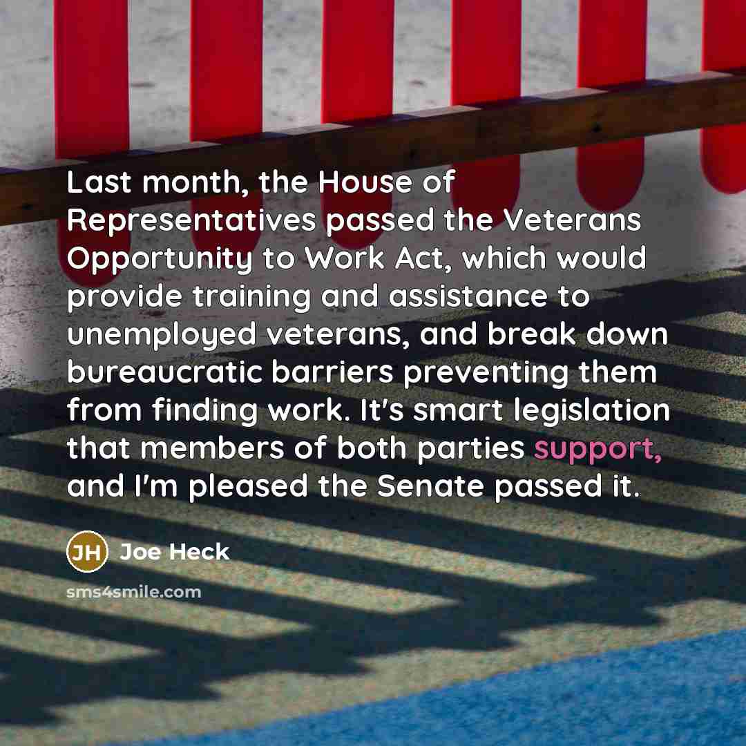 “Last month, the House of Representatives passed the Veterans Opportunity…” quote by Joe Heck