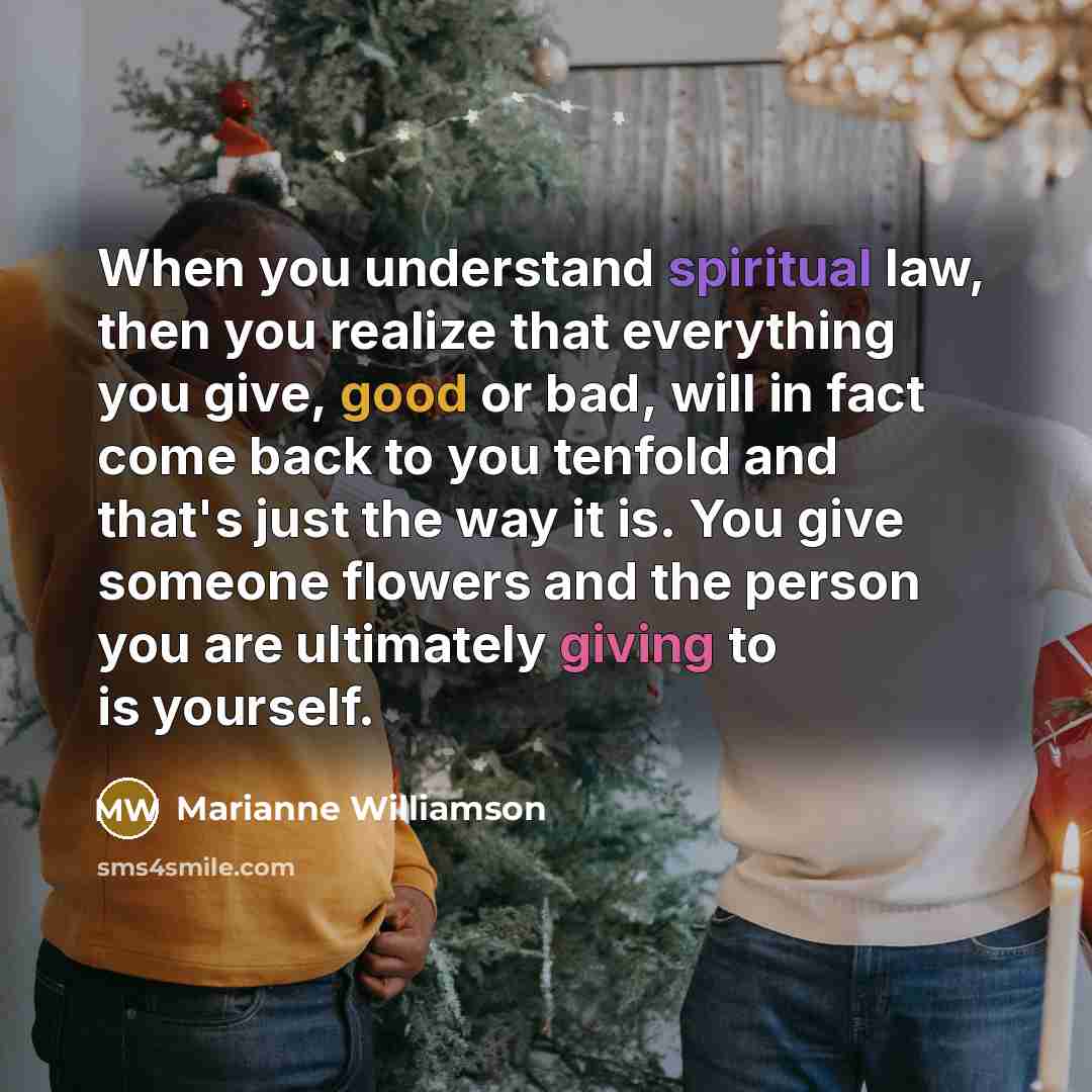 “When you understand spiritual law, then you realize that everything…” quote by Marianne Williamson
