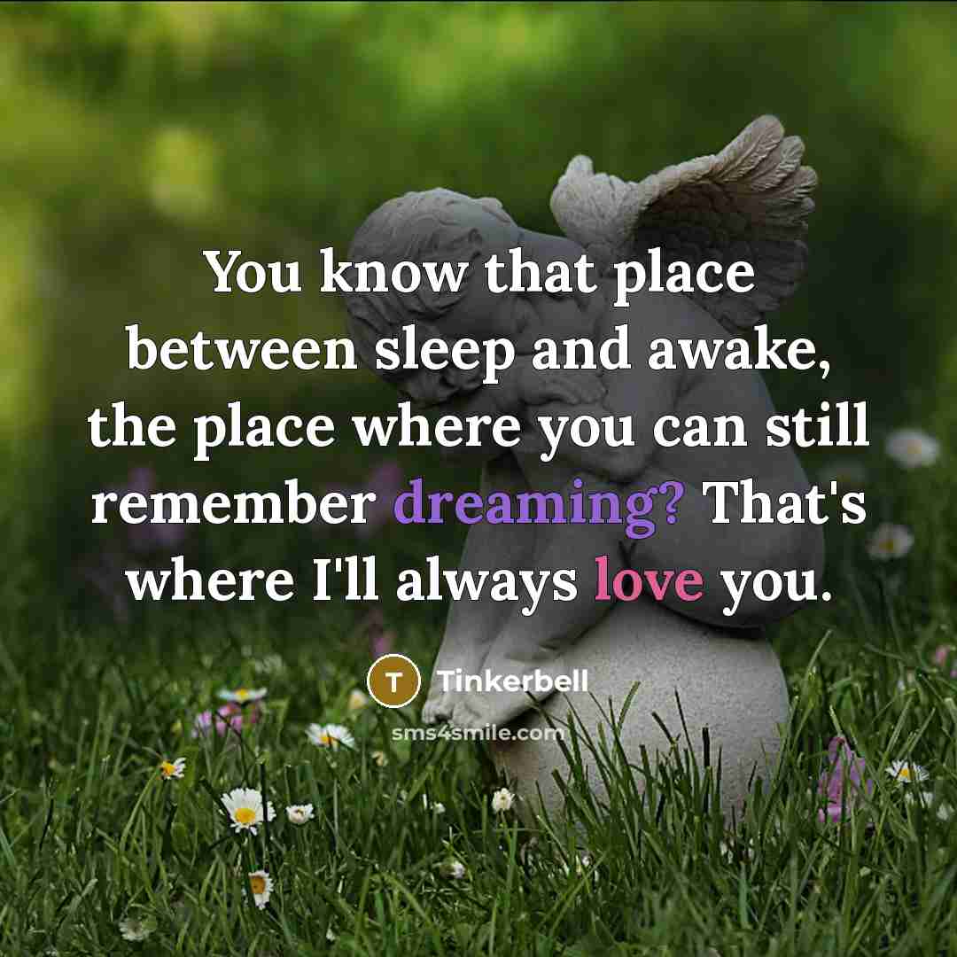 “You know that place between sleep and awake, the place where you can still remember dreaming? That's where I'll always love you.” quote by Tinkerbell
