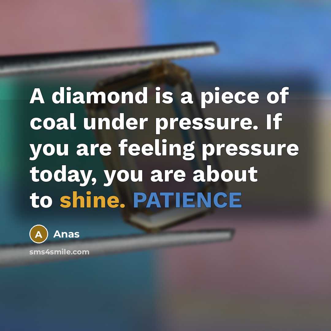 “A diamond is a piece of coal under pressure. If you are feeling pressure today, you are about to shine. PATIENCE” quote by Anas