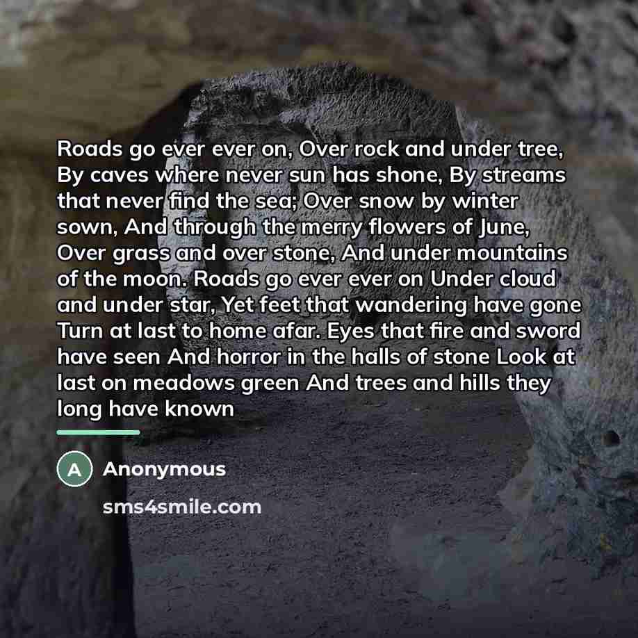 “Roads go ever ever on, Over rock and under tree,…” quote by Anonymous