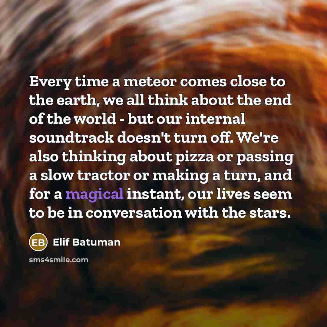 “Every time a meteor comes close to the earth, we…” quote by Elif Batuman