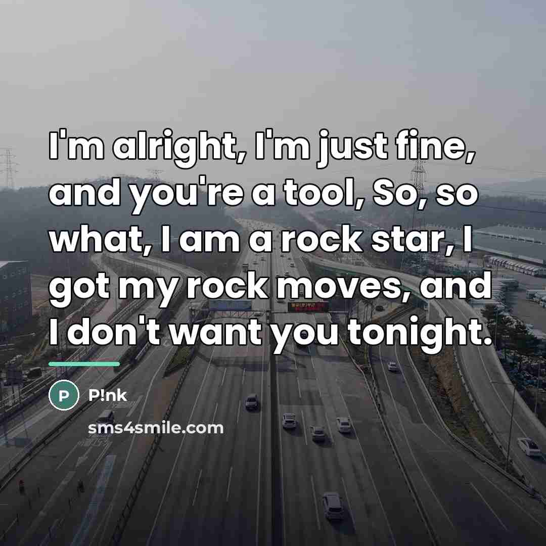 “I'm alright, I'm just fine, and you're a tool, So,…” quote by P!nk