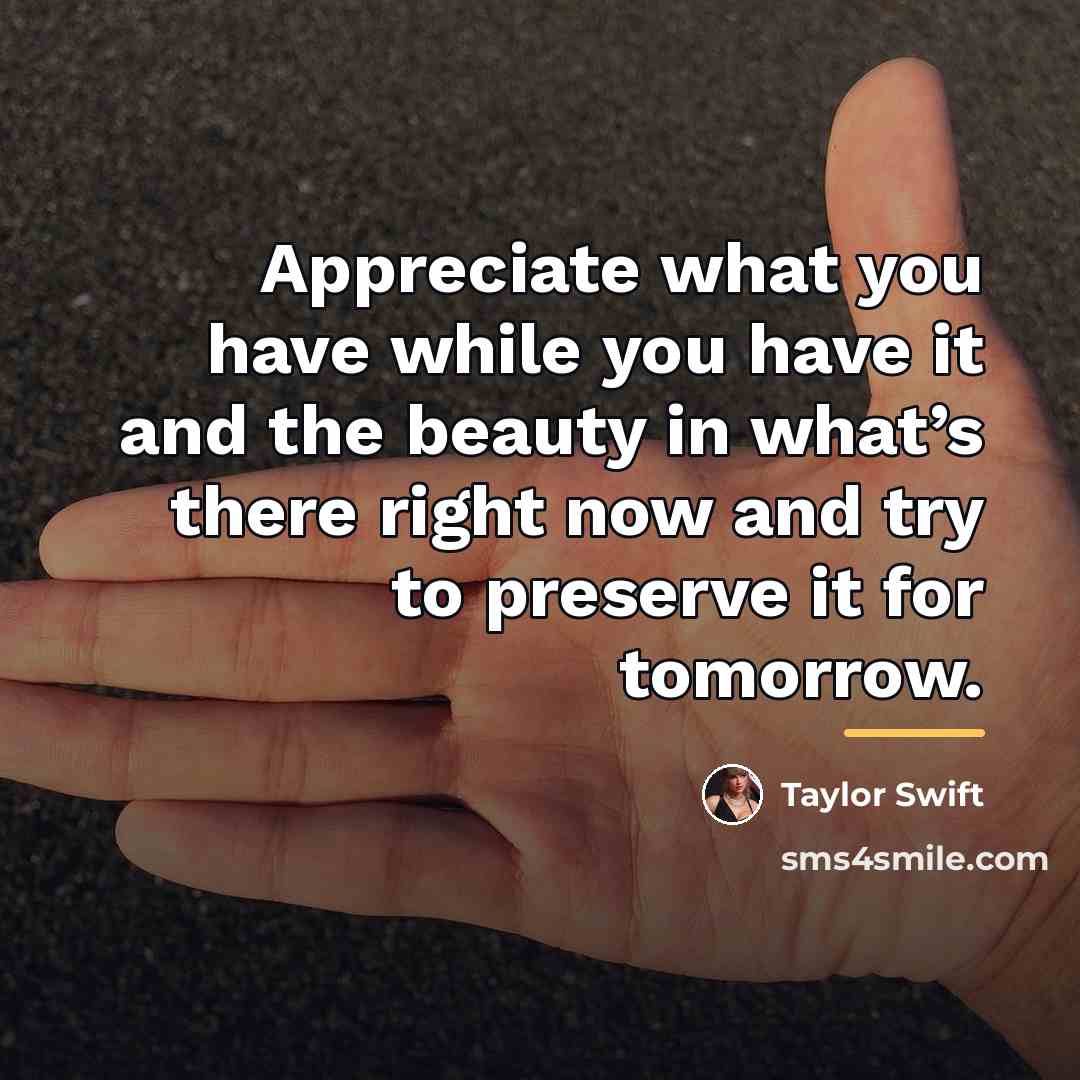 “Appreciate what you have while you have it and the…” quote by Taylor Swift
