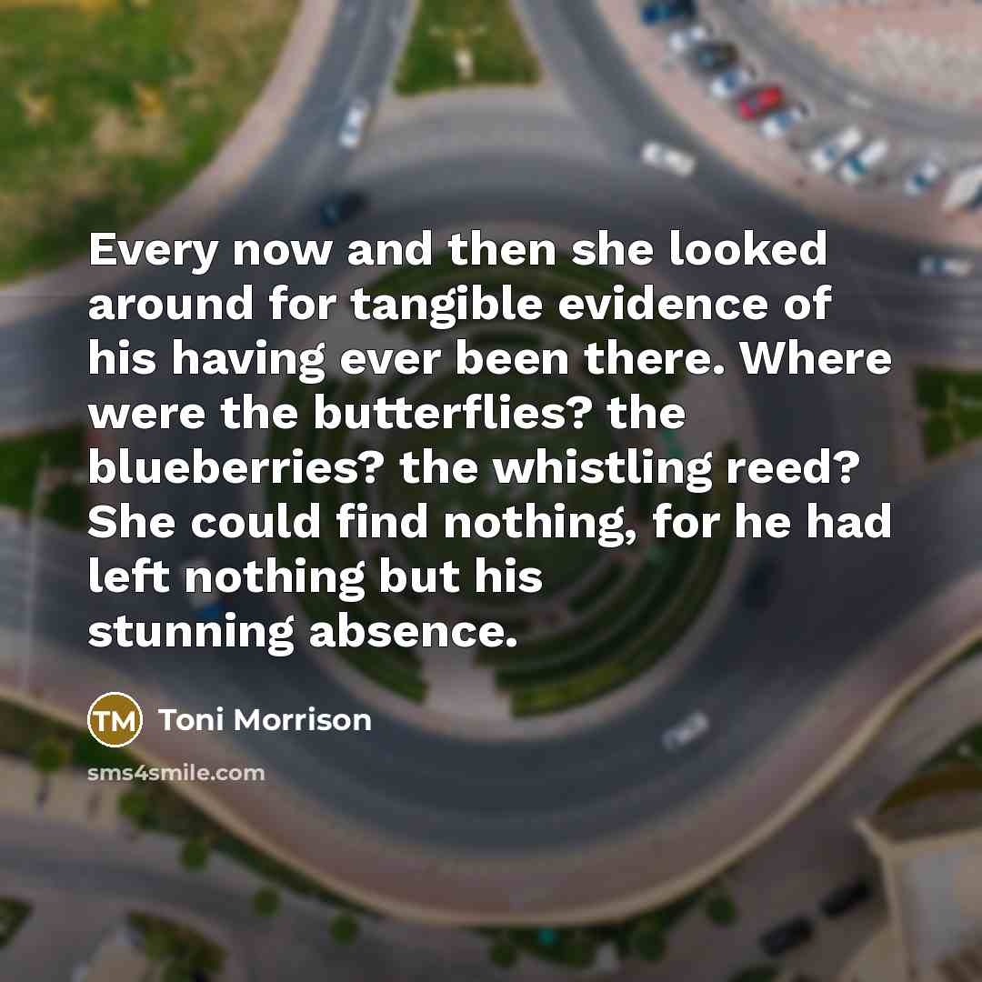 “Every now and then she looked around for tangible evidence…” quote by Toni Morrison