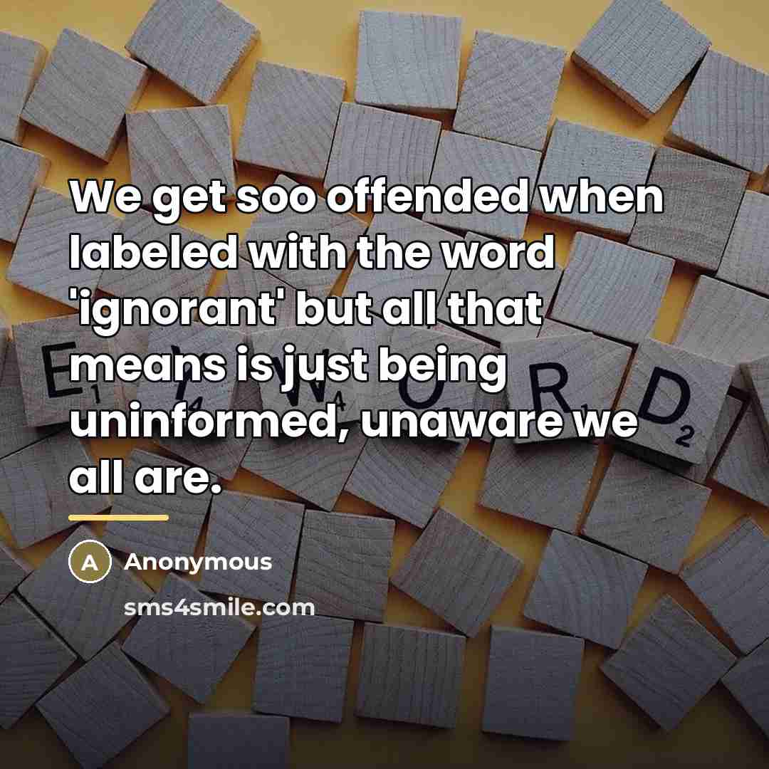 “We get soo offended when labeled with the word 'ignorant'…” quote by Anonymous